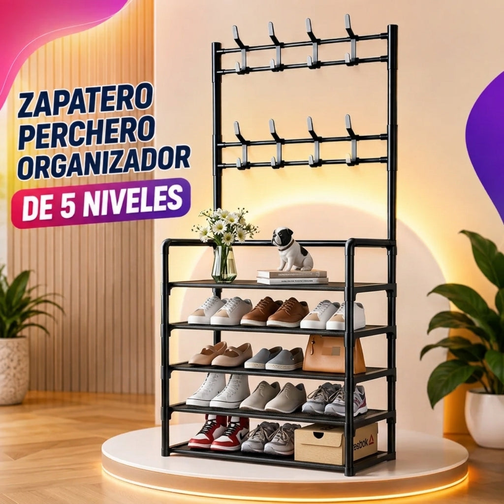 Zapatero Organizador Con Perchero de 5 Niveles