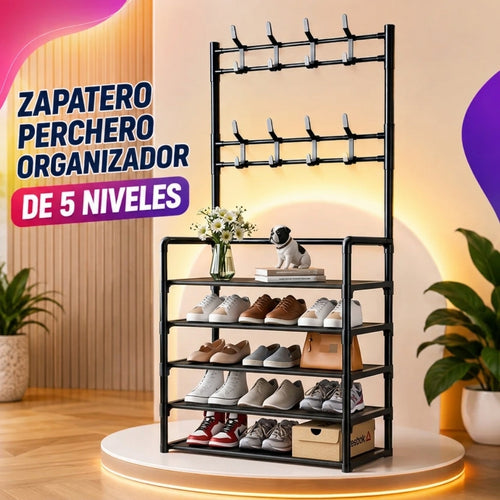 Zapatero Organizador Con Perchero de 5 Niveles