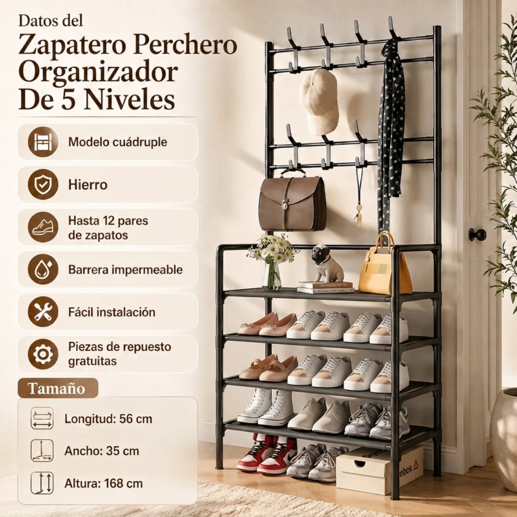 Zapatero Organizador Con Perchero de 5 Niveles
