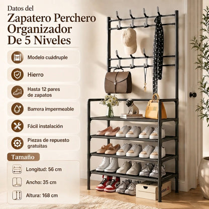 Zapatero Organizador Con Perchero de 5 Niveles